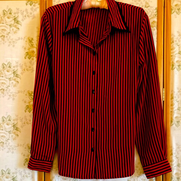 Liz Baker Black and Red Stripe Shirt Blouse - Picture 4 of 8